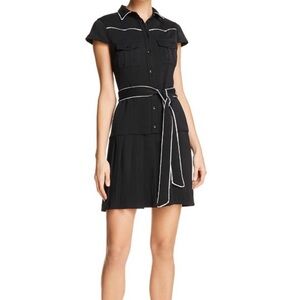 Alice + Olivia “Yoko” Piped Pleated Shirt Dress – Black with White Trim – Size 4